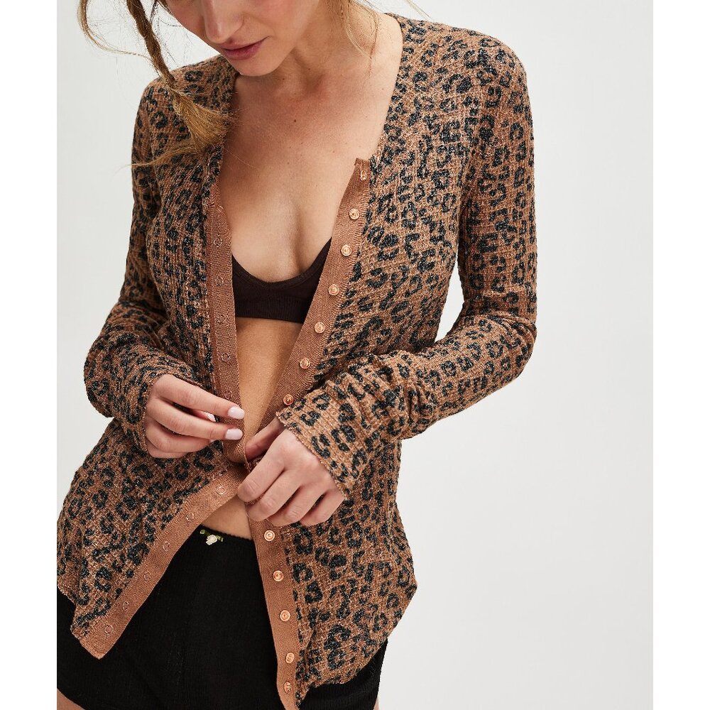 Intimately Free People Leopard Print Button-Up Cardigan - Brown